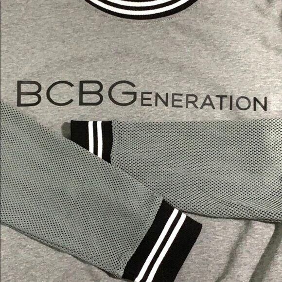BCBGeneration Womens Sweatshirt Mesh Sleeve Athletic Pullover Retro Gray Small - Picture 8 of 11
